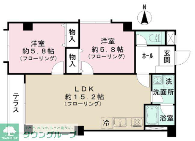三井フラット(2LDK/1階)の間取り写真