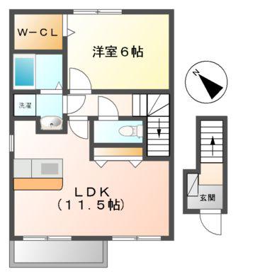 プリムローズ(1LDK/2階)の間取り写真