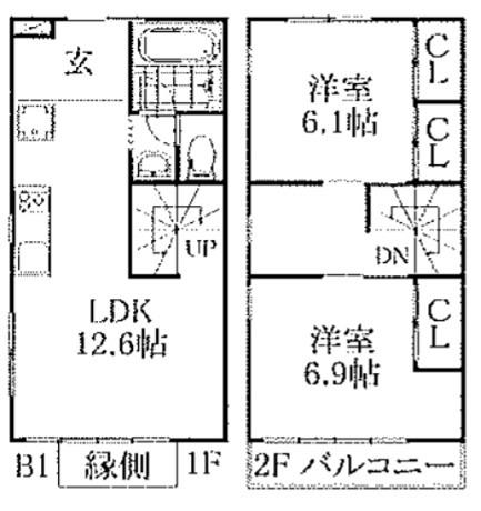 THE ORCHARD YAHATA B棟(2SLDK/1階)の間取り写真