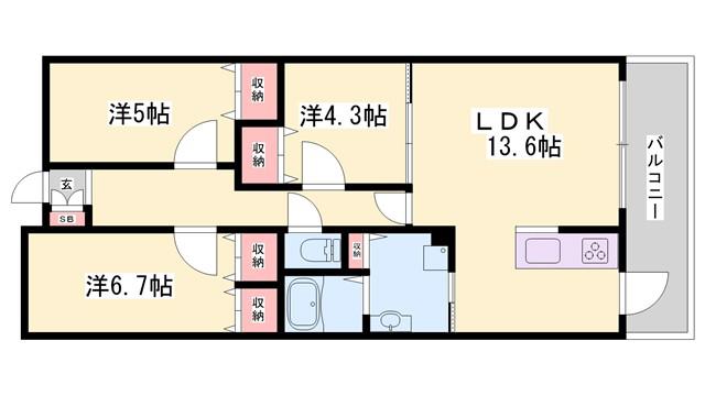 サンヒルズ福沢町(3LDK/7階)の間取り写真