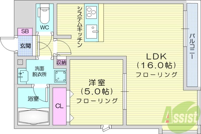 LUANA AIR RESIDENCE五橋(1LDK/3階)の間取り写真