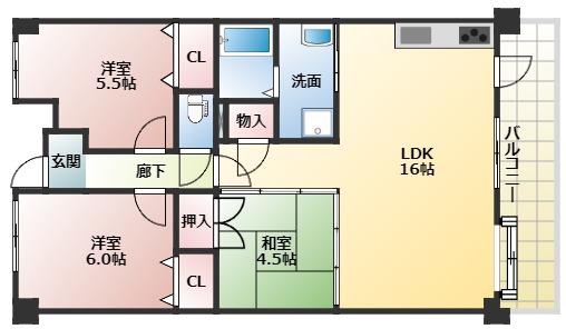 メゾンドカスカード六甲(3LDK/2階)の間取り写真