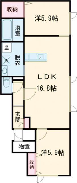 リュミエールB棟(2LDK/1階)の間取り写真