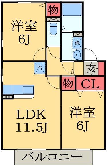 ロジュマンミヤカイドウA(2LDK/2階)の間取り写真