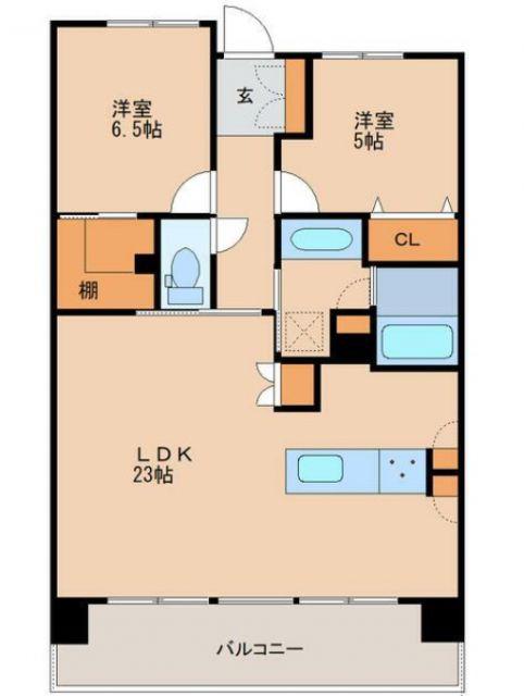 サーパス大分新町レジデンス(2LDK/13階)の間取り写真