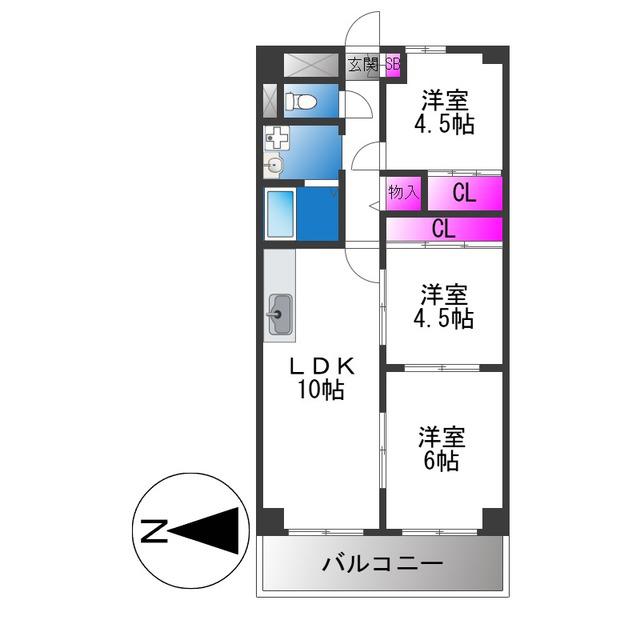 サンプラザ新石切(3LDK/2階)の間取り写真