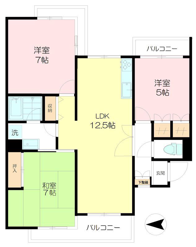 パストラル武蔵野A(3LDK/2階)の間取り写真