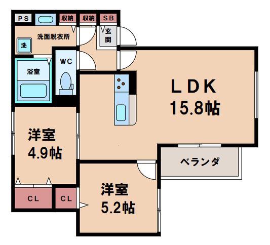 D-ROOM SUMIE イースト(2LDK/3階)の間取り写真