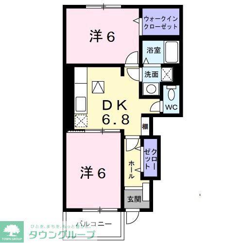 アペルトカーサ西(2DK/1階)の間取り写真
