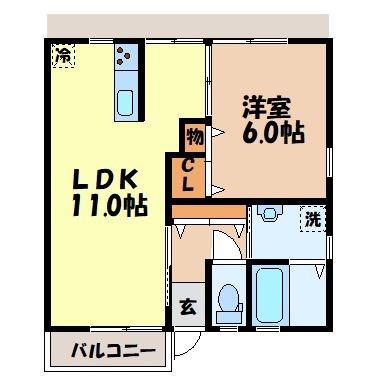 トラヴィスI(1LDK/2階)の間取り写真