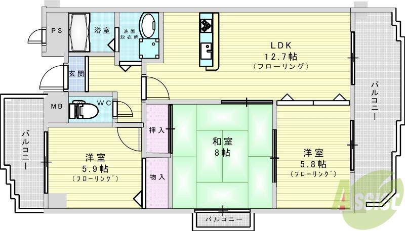 クオリティ五月ヶ丘(3LDK/2階)の間取り写真