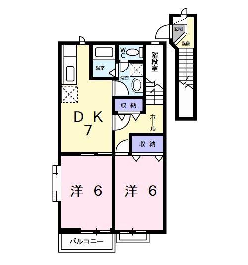 ウエストコリーヌK(2DK/2階)の間取り写真