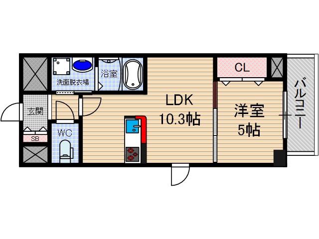 ラ ペーシュ KINO(1LDK/2階)の間取り写真