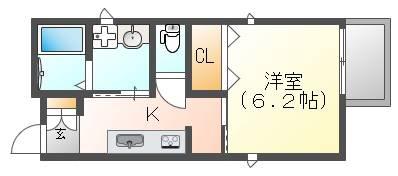 ファミーユ舟入(1K/2階)の間取り写真
