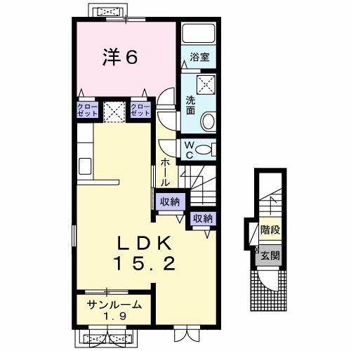 グラース聖徳(1LDK/2階)の間取り写真