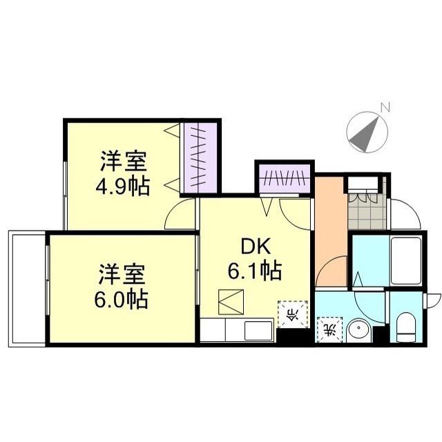 サンクレストD棟(2DK/1階)の間取り写真