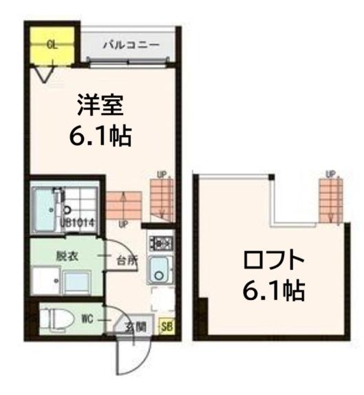 ハーモニーテラス河原町II(1K/2階)の間取り写真