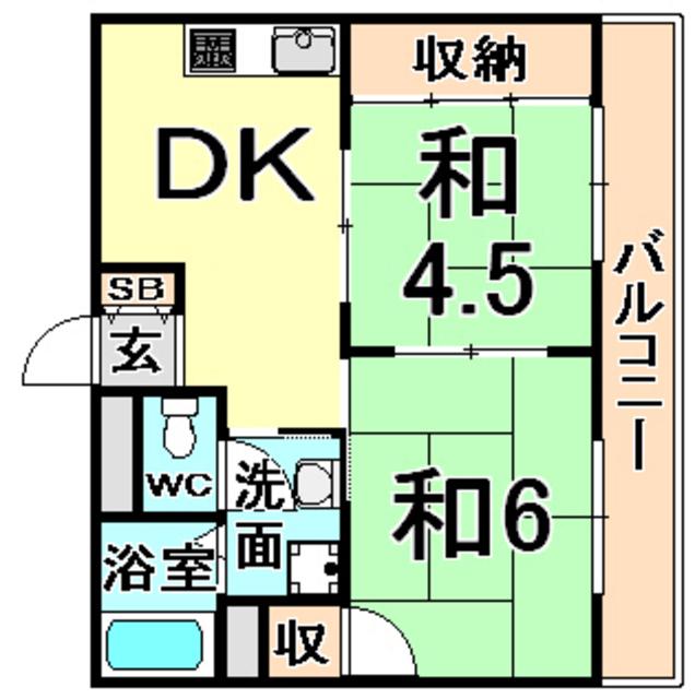 エメラルド西難波(2DK/2階)の間取り写真