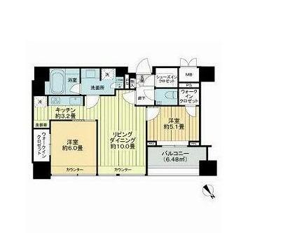 グランスイート麻布台ヒルトップタワー(2LDK/24階)の間取り写真