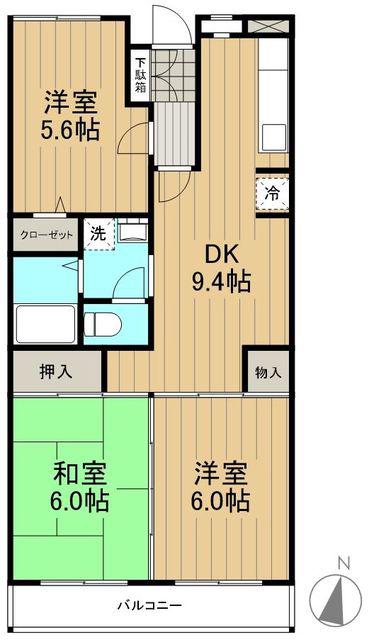 ベルデュール麻生 壱番館(3DK/2階)の間取り写真