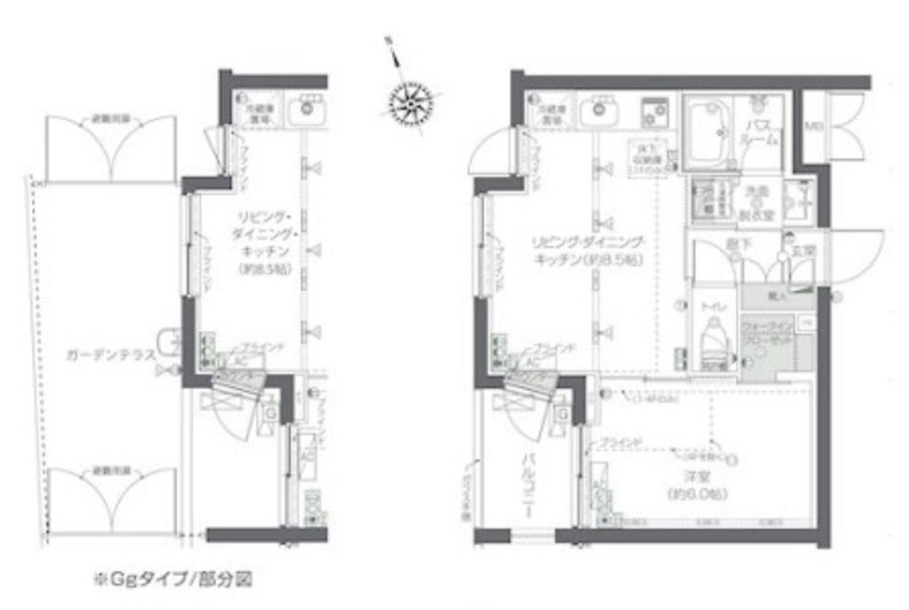 ズーム新宿夏目坂(1LDK/1階)の間取り写真