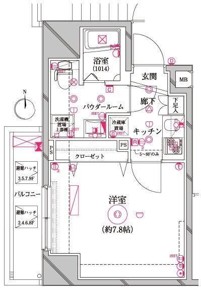 レアライズ入谷(1K/5階)の間取り写真