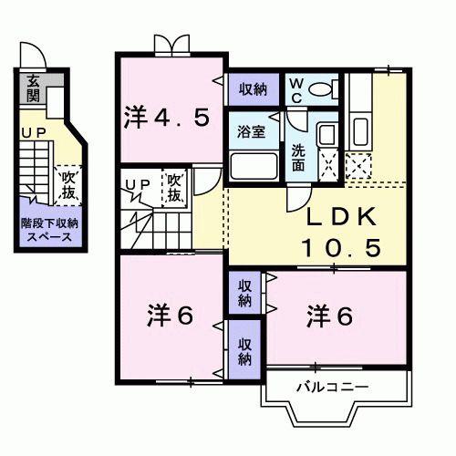 メロディーハイム横入川B(3LDK/2階)の間取り写真