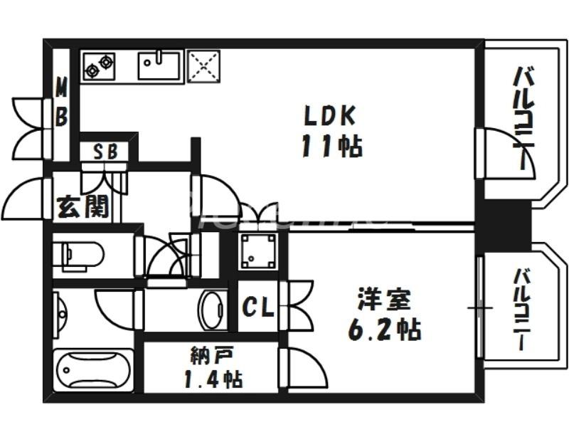 プレサンスNEO中之島公園(1LDK/10階)の間取り写真