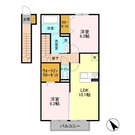 ピーノフォーリア 弐番館(2LDK/2階)の間取り写真