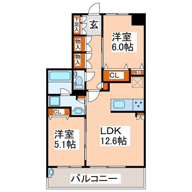 ポレスター大江プレミア(2LDK/9階)の間取り写真