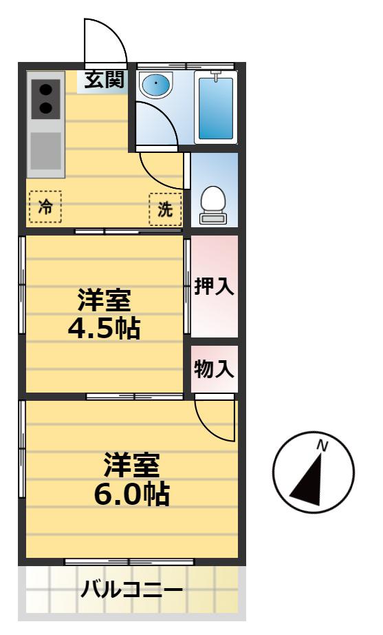 第五酒井荘(2K/2階)の間取り写真