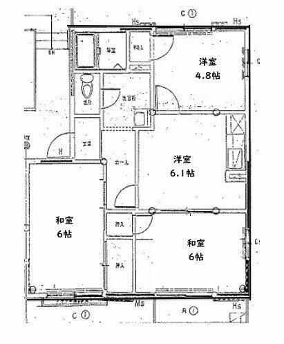 ラフォーレ金沢(3DK/2階)の間取り写真