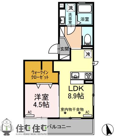 クリア トゥレスC C棟(1LDK/3階)の間取り写真