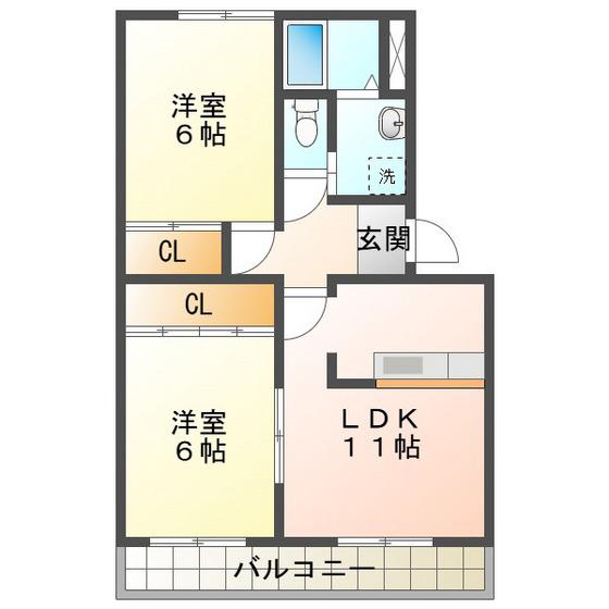 ウッドンビレッジII(2LDK/3階)の間取り写真