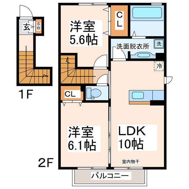 黒髪サンハイツIII A・B(2LDK/1階)の間取り写真