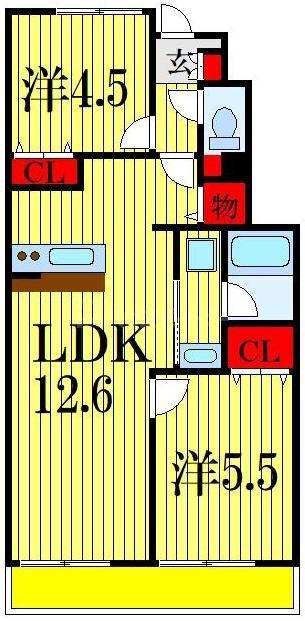 ミリアビタ・奏(2LDK/1階)の間取り写真