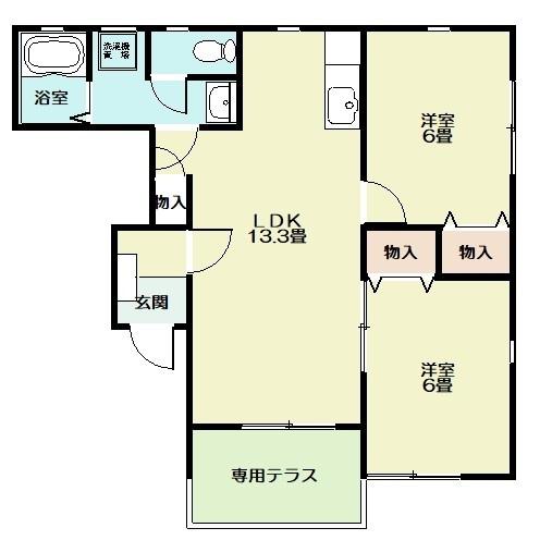 ラ・ブリーズII B棟(2LDK/1階)の間取り写真