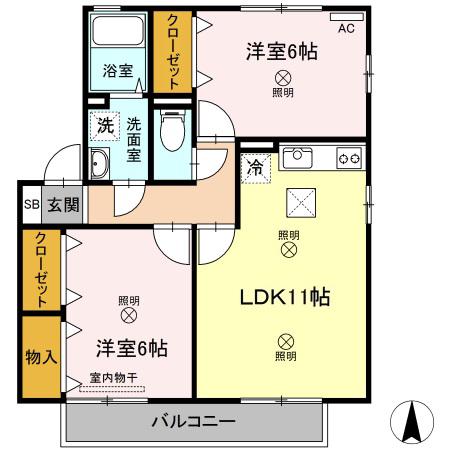 グレイスあかね(2LDK/1階)の間取り写真