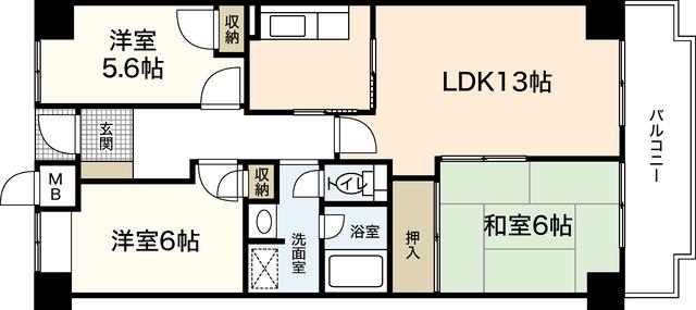面出マンション(3LDK/6階)の間取り写真