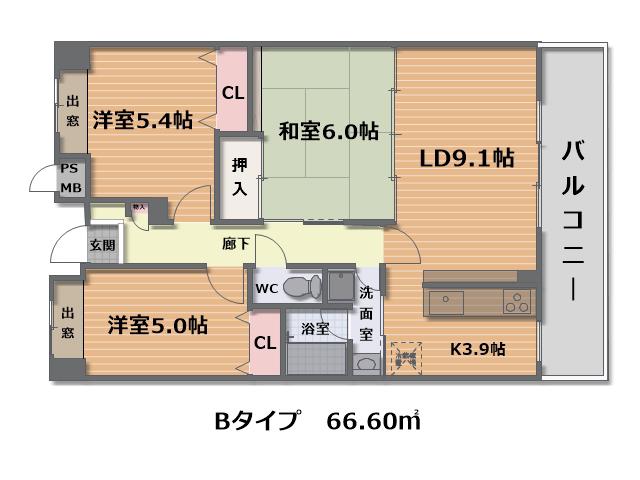 フレッチェII(3LDK/4階)の間取り写真