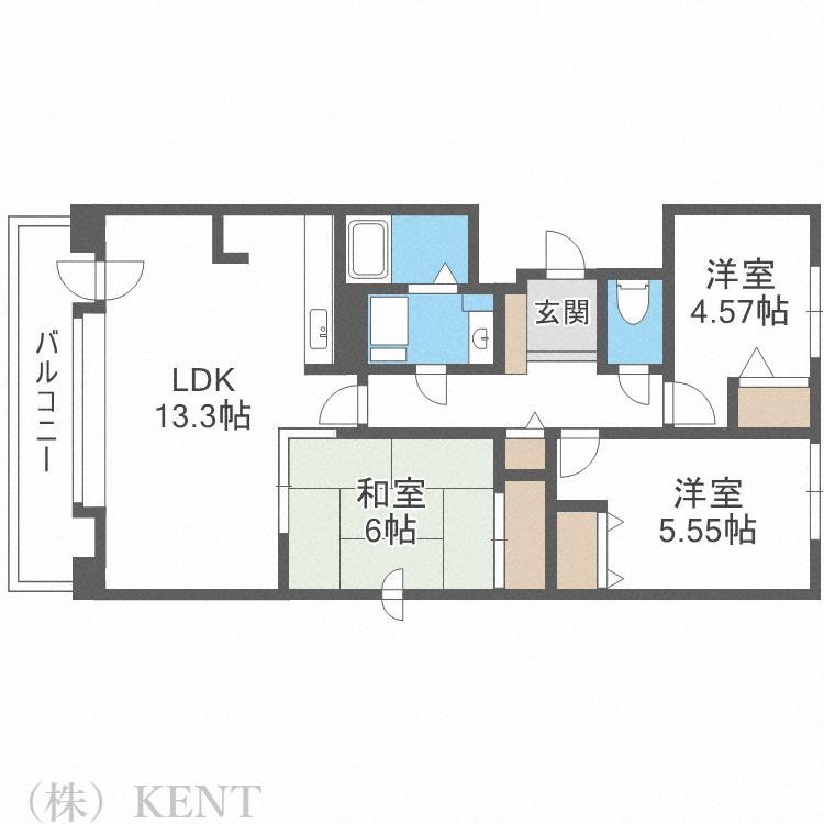 ソレイユ発寒(3LDK/6階)の間取り写真