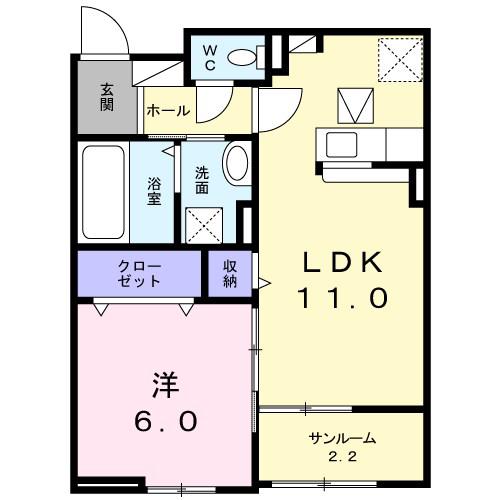 カトレアB(1LDK/1階)の間取り写真