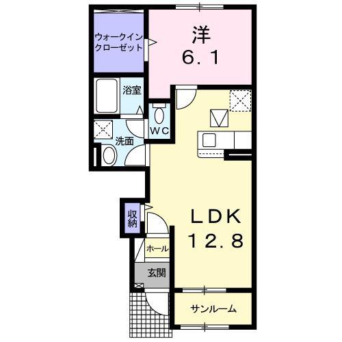 クレメント木津八ヶ坪A(1LDK/1階)の間取り写真