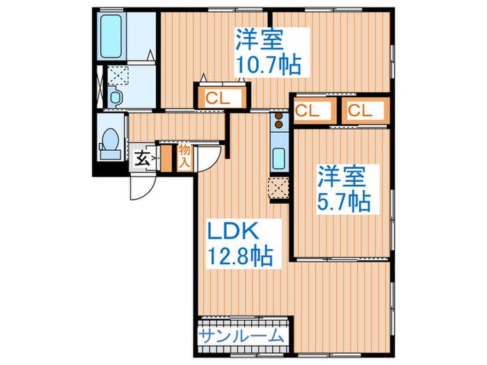 プライム米ヶ袋(2LDK/2階)の間取り写真