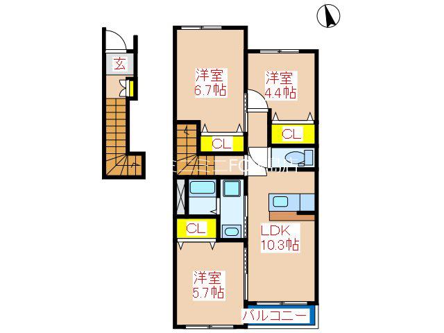 カピリナガーデン(3LDK/2階)の間取り写真