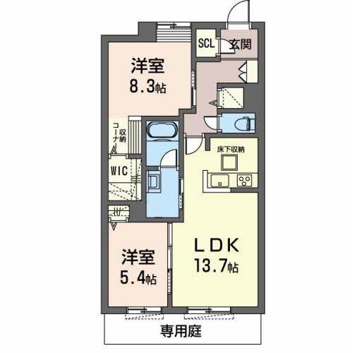オカバ姫路青山シャーメゾンB(2LDK/1階)の間取り写真