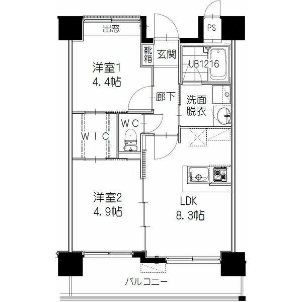 ヒルクレスト大橋グランデⅠ(2DK/5階)の間取り写真