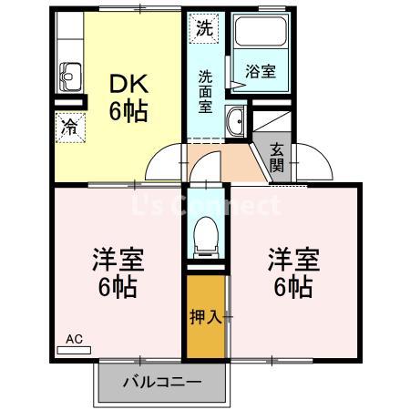 プリムローズB棟(2DK/1階)の間取り写真