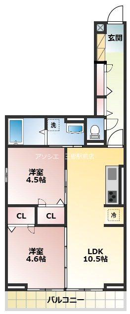 アヴァンス八潮C(2LDK/3階)の間取り写真