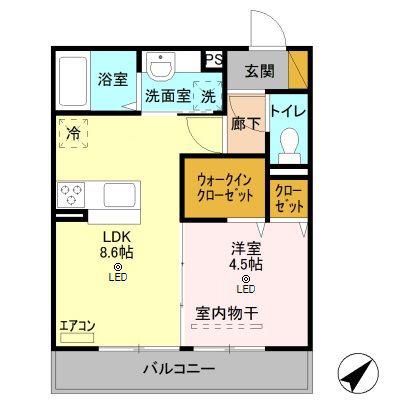 F.エテルネル(1LDK/2階)の間取り写真
